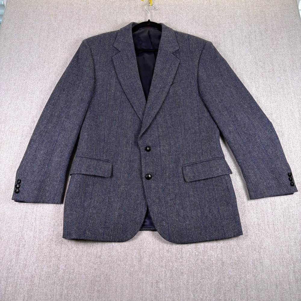 English Manor Sport Coat 40 R Gray/ Charcoal 100% Wool Herring Bone‎ Blazer